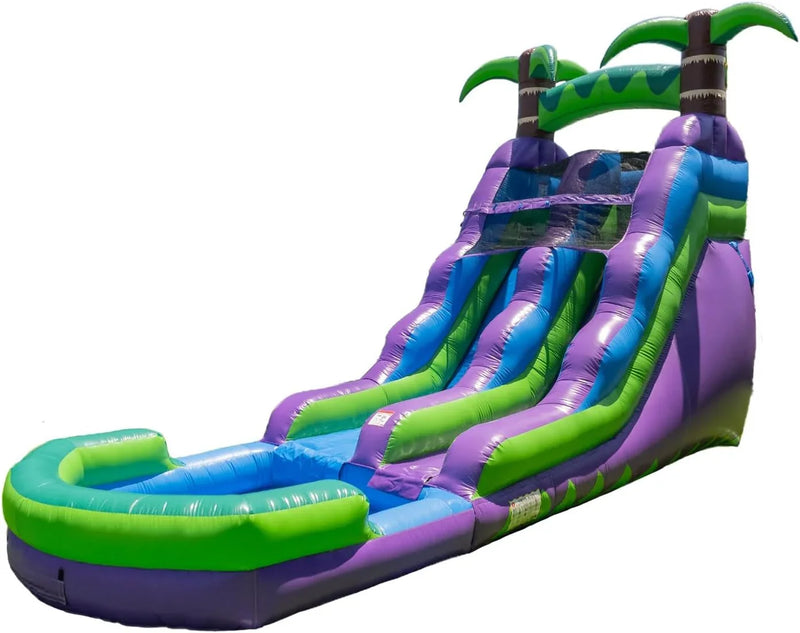 16’ Purple Tropical Lightweight Premium Commercial Grade Water Slide Inflatable with Attached Pool for Kids and Adults (with Blower), Wet Dry Use, Summer Fun E1