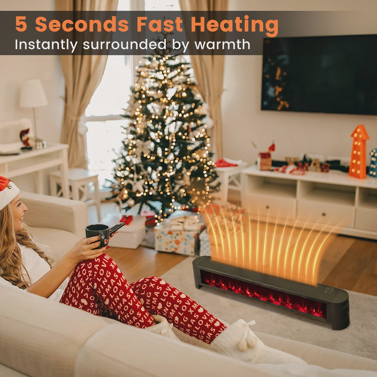 Costway 1400W Electric Baseboard Heater Convection Space Heater with Realistic 3D Flame