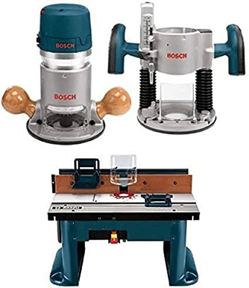 BOSCH 1617EVSPK Wood 12 Amp Router Tool Combo Kit - 2.25 Horsepower Plunge Router & Fixed Base with a Variable Speed N9