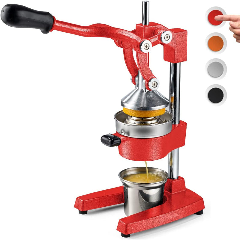 Citrus juicer | Extra-large commercial-grade manual press | Heavy-duty countertop orange juice extractor (with stainless steel cup) (black) V7