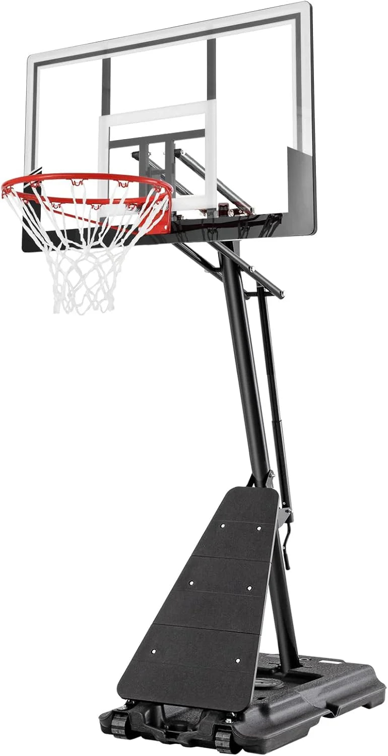 Basketball Hoop 48 Inch Backboard Portable Basketball Hoop Outdoor,5.3-10ft Stepless Regulation Crank Adjust Basketball Goal System D1