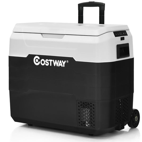 Costway 53 qt Wheeled Corded Electric Dual-Zone Portable Car Refrigerator, White U3