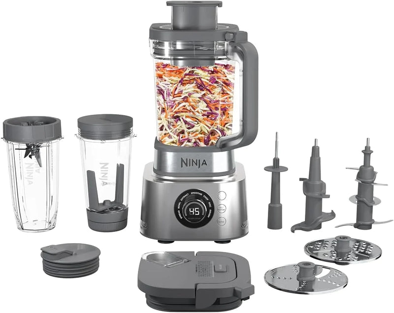 Blender and food processor combination set, Foodi powerful blender system, suitable for making smoothies, bowl foods, spreads and milkshakes, with 6 functions, 72-ounce water jug, portable cup, silver color, SS401 model. K3