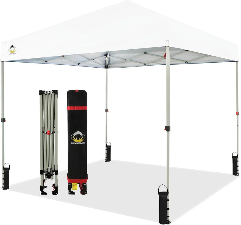 10x10 Pop Up Canopy - Beach Tent with One Push Setup - Easy Outdoor Sun Shade for Events, Parties, Camping - Gazebo with STO-N-Go Cover Bag, Silver Coated Top, White E1