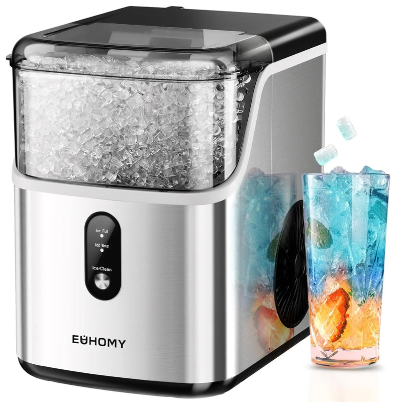 Desktop ice machine, pebble-style ice machine with 35 pounds/24-hour soft ice function, automatic cleaning sonic ice machine with ice scoop and ice box, granular ice machine (in stainless steel) suitable for home/kitchen/office Y2