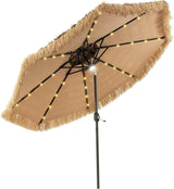 Mud-cloth style ti-ki courtyard shade umbrella - Two-layer Hawaiian lei-style inclined beach shade umbrella, equipped with 33 LED lights, 8 umbrella ribs and a rotatable lifting device, solar-powered lawn-type courtyard shade umbrella, tropical palm
