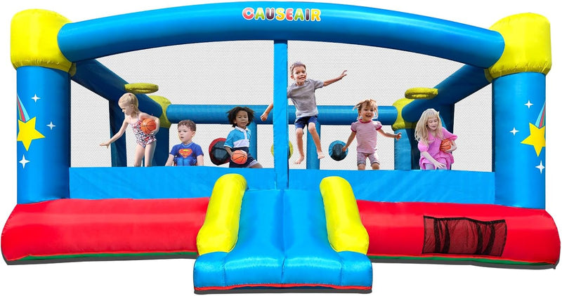 Big Inflatable Bounce House for Party Fun,15ft x 14.8ft,Double Basketball Hoop,Throw Ball Game,Reinforced PVC Bounce Floor,Jumping Bouncy Castle Holds 6 Kids I9