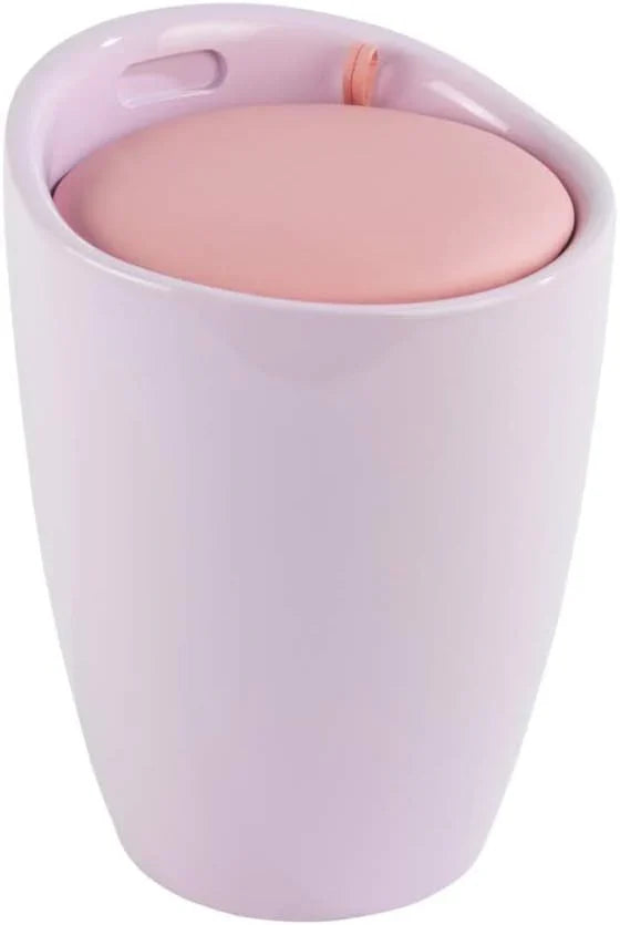 Bathroom stool with laundry basket, storage stool with soft padded seat, white stool for laundry sorting and storage, size 14.2 x 19.9 x 14.2 inches, white, 1-piece set R6
