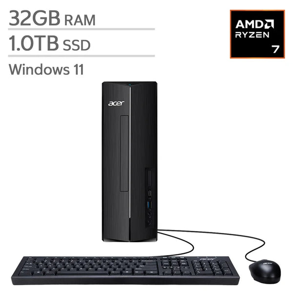 Acer Aspire Slim Desktop, AMD Ryzen 7 7730U - 32GB RAM, 1TB SSD R9