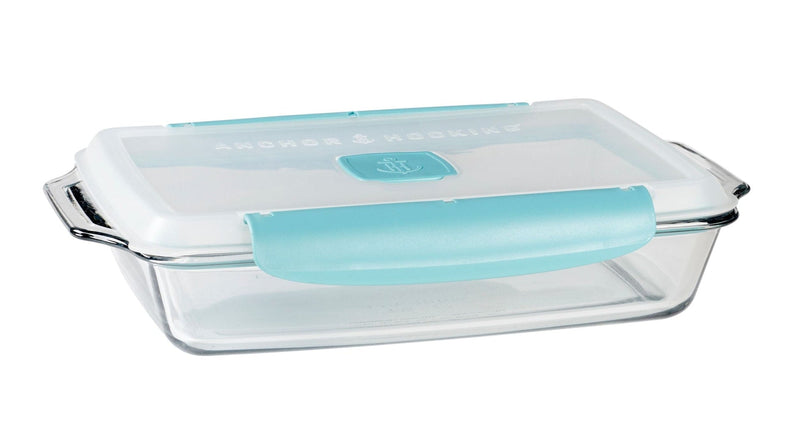 Anchor Hocking Rectangular Glass Bakeware Container with TrueLock Vented Locking Lid, 3-qt U6