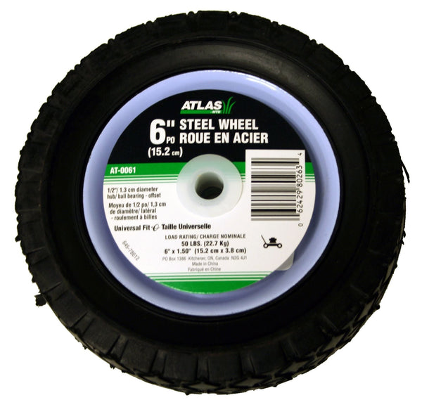 Atlas Steel Lawn Mower Wheel with Ball Bearings, 6-in x 1.5-in Q4