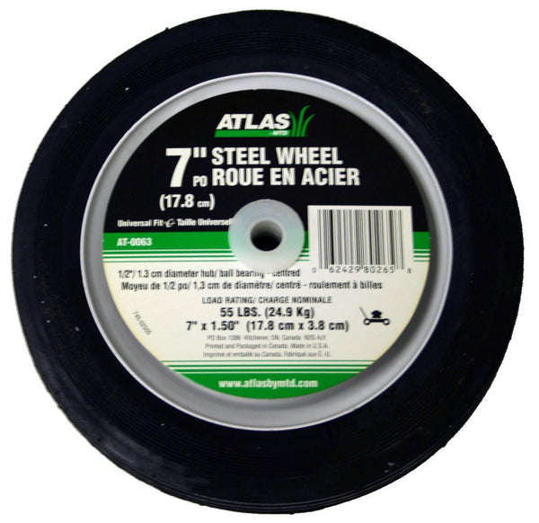 Atlas Steel Lawn Mower Wheel with Ball Bearings, 7-in x 1.5-in M1