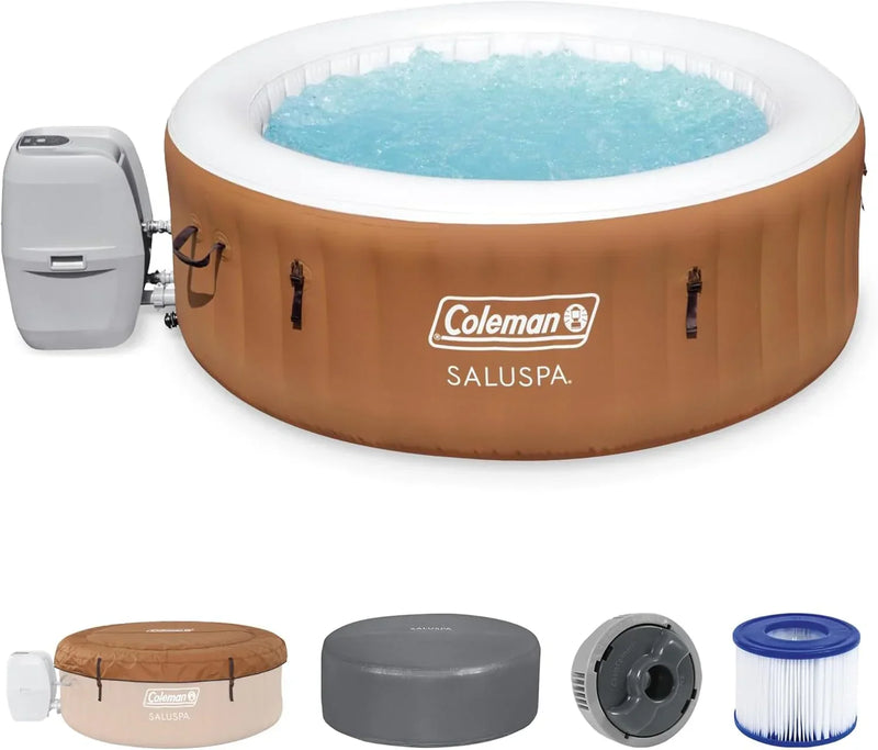Coleman SaluSpa Miami AirJet 2 to 4 Person Round Inflatable Hot Tub Portable Outdoor Spa with 120 Soothing AirJets and Insulated Cover, Black N4