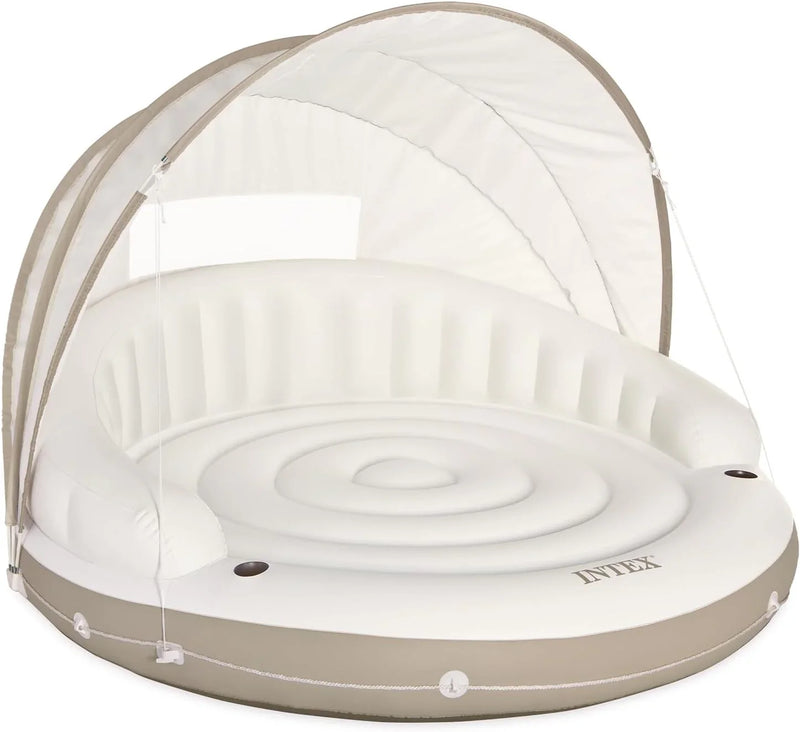 Canopy Island Inflatable Pool Float: Comfortable Lounge Surface – Built-in Cup Holders – Detachable Sunshade – 440lb Max Weight Capacity – 78.5" x 59" W0