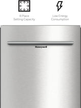 Honeywell 18 Inch Dishwasher with 8 Place settings, 6 Washing Programs, Stainless Steel Tub, UL/Energy Star- Stainless Steel