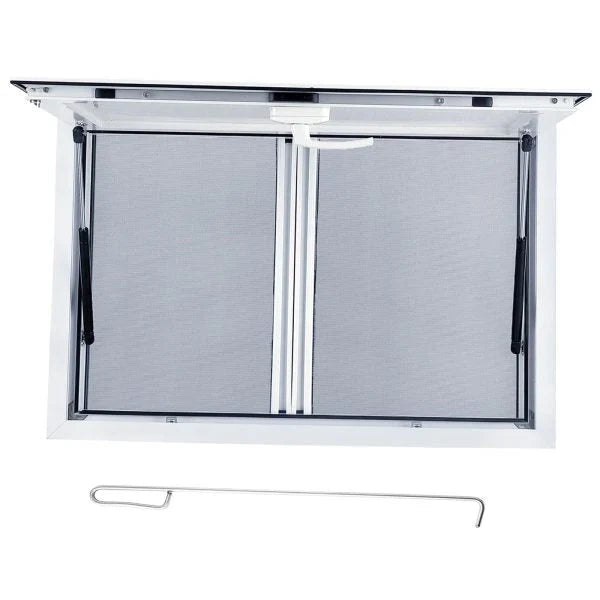 Concession Window 36W x 36H Aluminum Alloy Food Truck Service Window with Sliding Screens & Awning Door, Hydraulic Lift, Locking Mechanism, Versatile for Catering C3