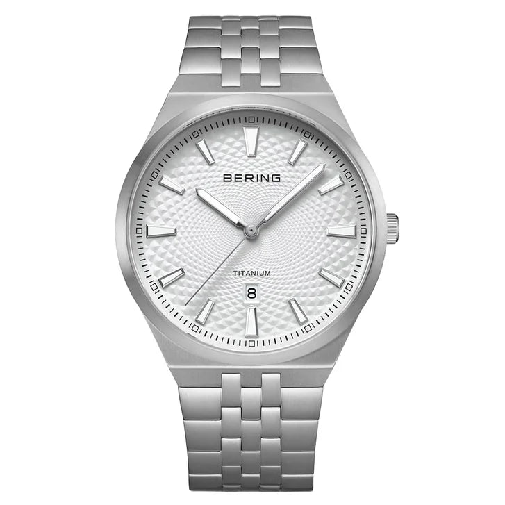 Bering Titanium White Silver-tone Guilloche Dial Men's Watch I9