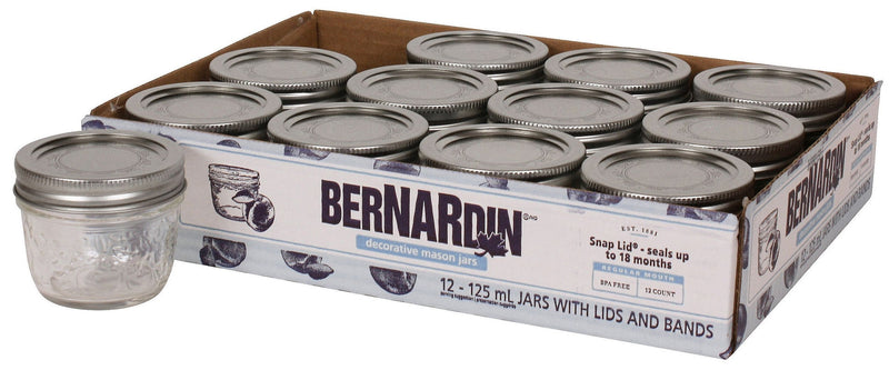 Bernardin Regular Mouth Decorative Glass Mason Jars with Snap Lids, 125 mL, 12 Count U3