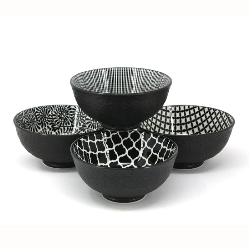 Bia Black & White Patterned Bowls Set, 12-cm, 4-pc X6