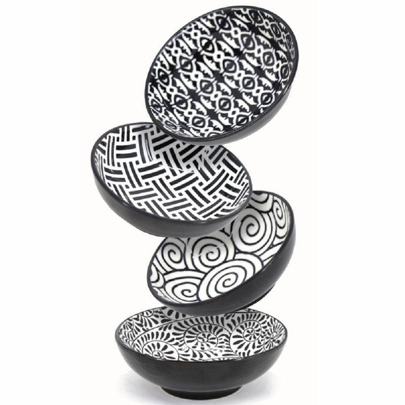 Bia Black & White Patterned Mini Bowls Set, 8-cm, 4-pc W0