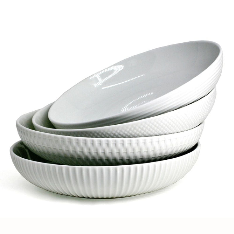 Bia Embossed White Dinner Bowl Set, 24-cm, 4-pc P4