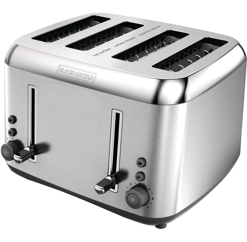 Black & Decker Toaster Kitchen Tools Extra Wide with 7 Settings, Stainless Steel, 4-Slices W4