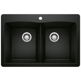 Blanco 50/50 Double Bowl Dual Mount Kitchen Sink, Black, 33-in