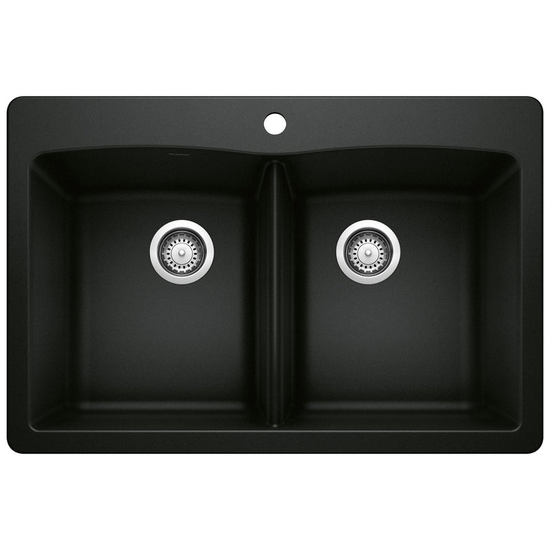 Blanco 50/50 Double Bowl Dual Mount Kitchen Sink, Black, 33-in R6