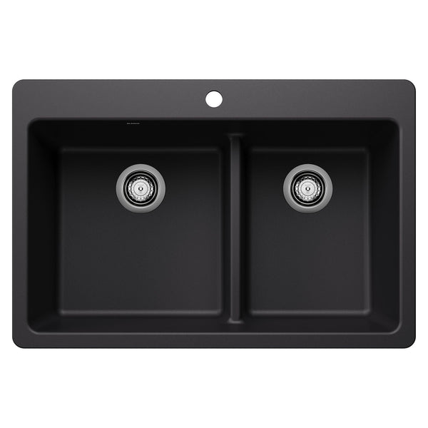 Blanco Dual Mount Kitchen Sink with Low Divide, Black, 33-in U3
