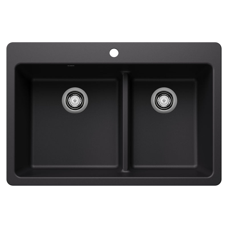 Blanco Dual Mount Kitchen Sink with Low Divide, Black, 33-in F6
