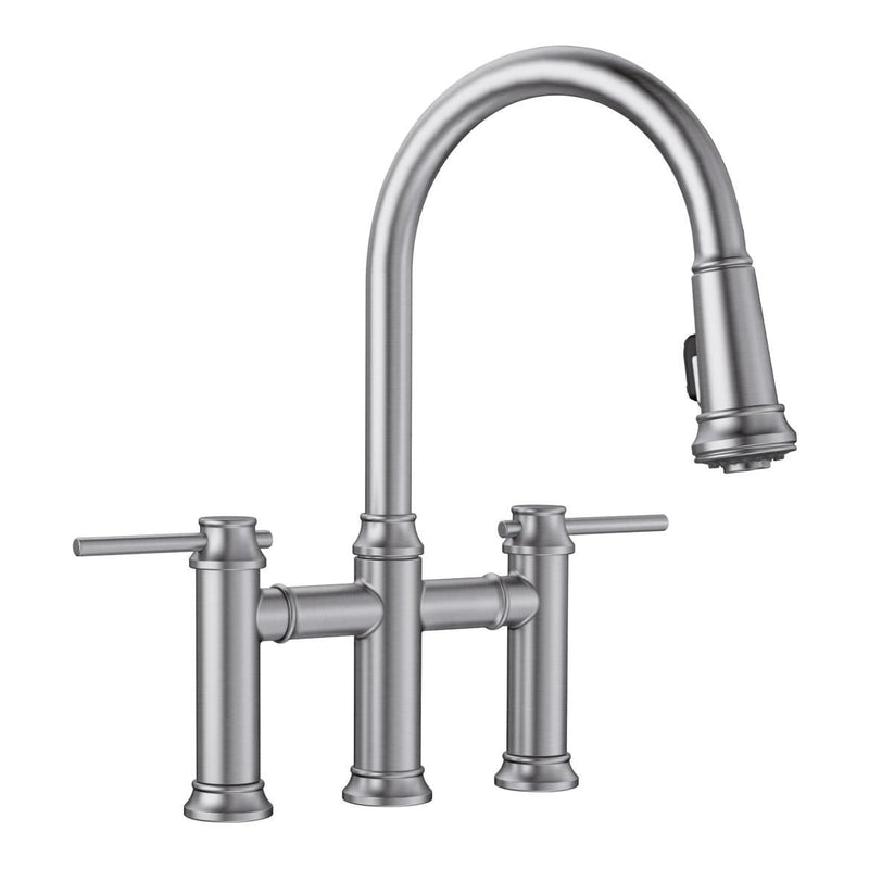 Blanco Empressa Pull-Down Dual-Spray Bridge Faucet, PVD Steel A1