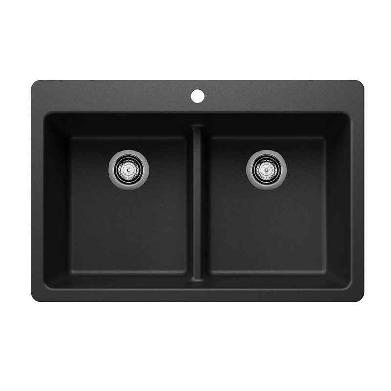 Blanco Liven SILGRANIT 33-in 50/50 Double Bowl Dual Mount Kitchen Sink with Low Divide, Anthracite Q1