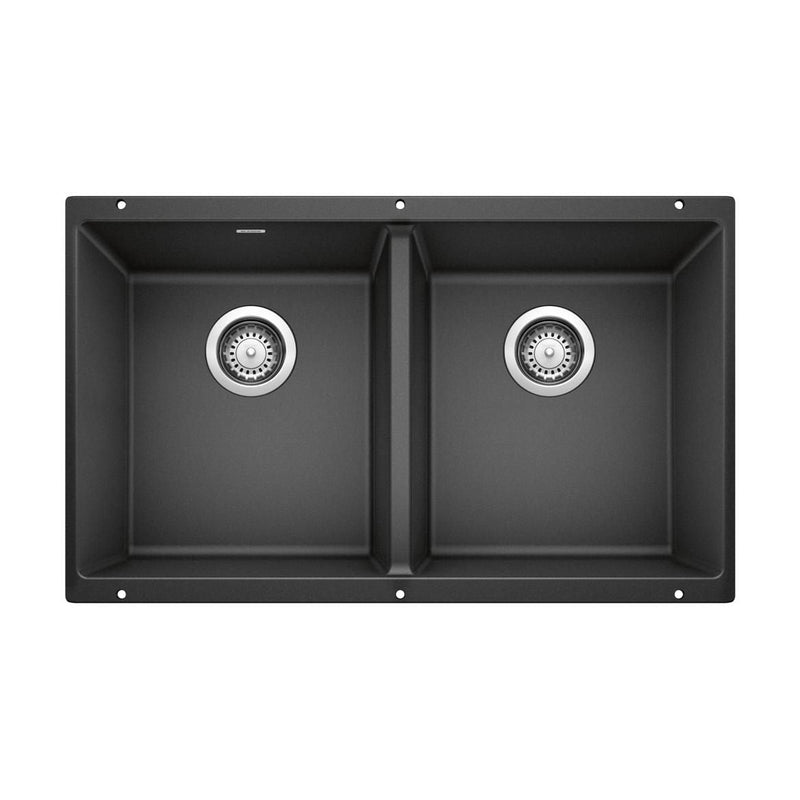 Blanco Precis SILGRANIT 29-in 50/50 Double Bowl Undermount Kitchen Sink, Anthracite S8