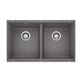 Blanco Precis SILGRANIT 29-in 50/50 Double Bowl Undermount Kitchen Sink, Cinder