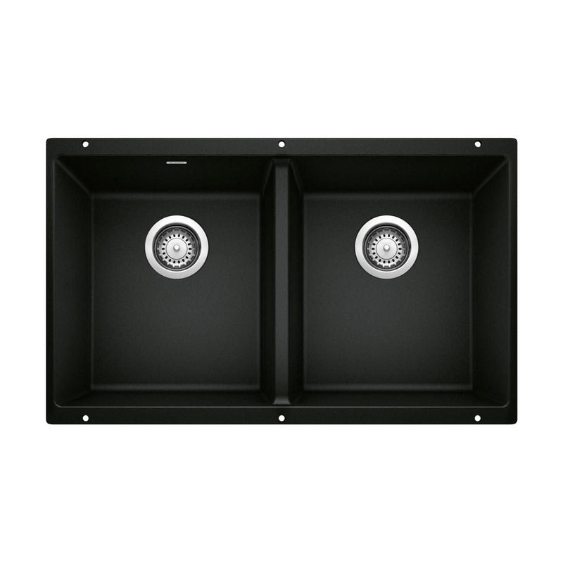 Blanco Precis SILGRANIT 29-in 50/50 Double Bowl Undermount Kitchen Sink, Coal Black F4