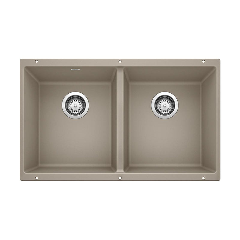Blanco Precis SILGRANIT 29-in 50/50 Double Bowl Undermount Kitchen Sink, Truffle P8
