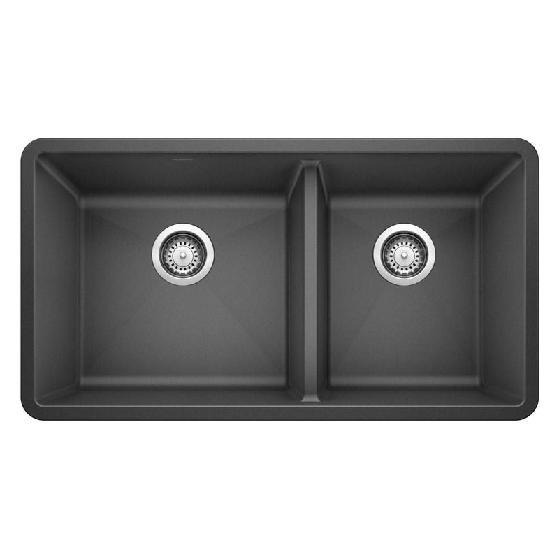 Blanco Precis SILGRANIT 33-in 60/40 Double Bowl Undermount Kitchen Sink, Anthracite Q6