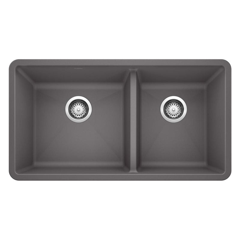 Blanco Precis SILGRANIT 33-in 60/40 Double Bowl Undermount Kitchen Sink, Cinder G0