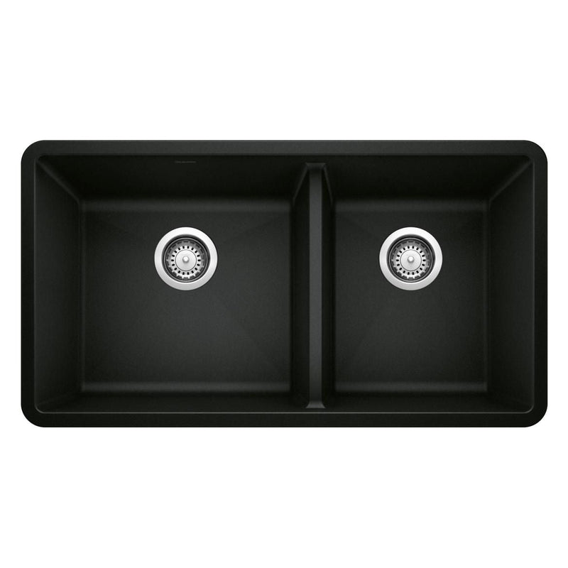 Blanco Precis SILGRANIT 33-in 60/40 Double Bowl Undermount Kitchen Sink, Coal Black X8