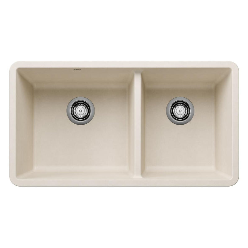 Blanco Precis SILGRANIT 33-in 60/40 Double Bowl Undermount Kitchen Sink, Soft White X4
