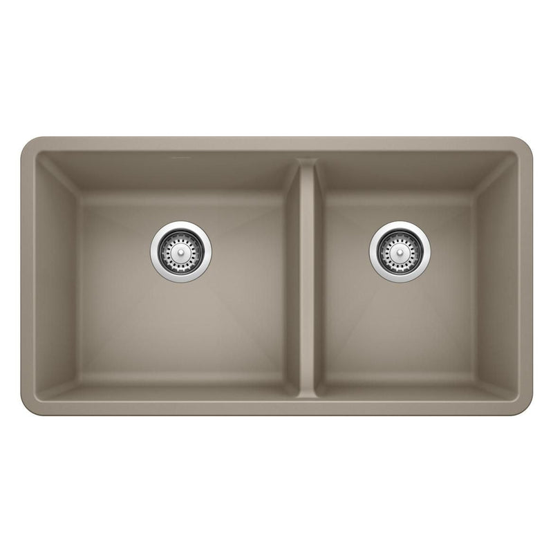 Blanco Precis SILGRANIT 33-in 60/40 Double Bowl Undermount Kitchen Sink, Truffle Y3