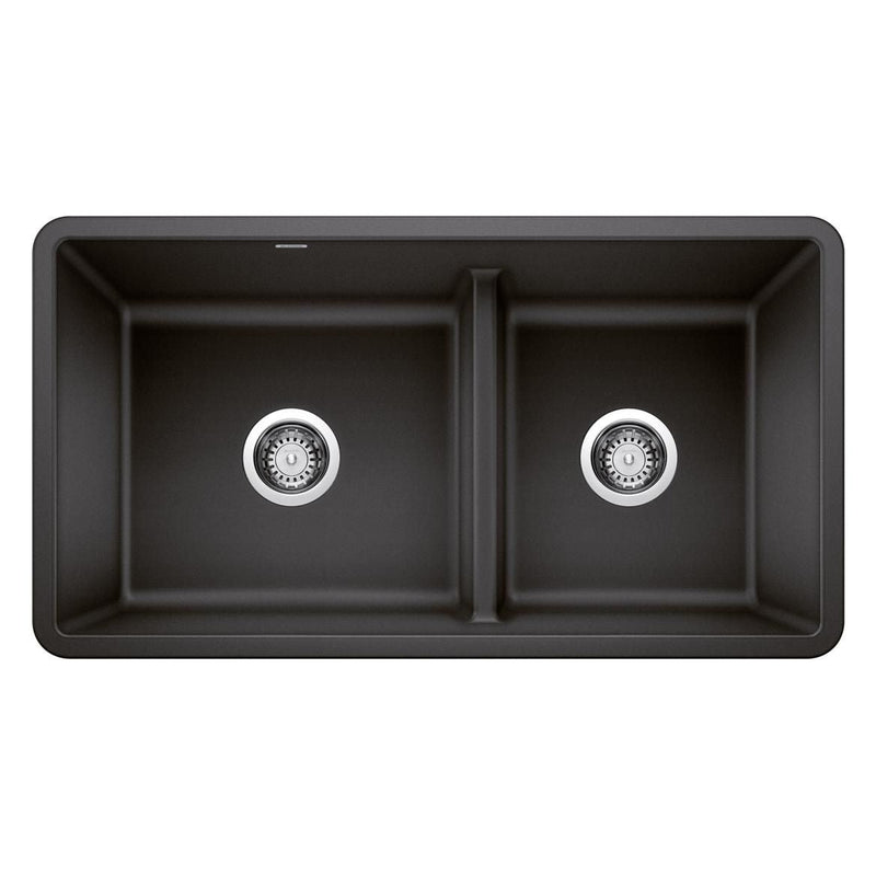 Blanco Precis SILGRANIT 33-in 60/40 Reversible Double Bowl Undermount Kitchen Sink with Low Divide, Anthracite T0