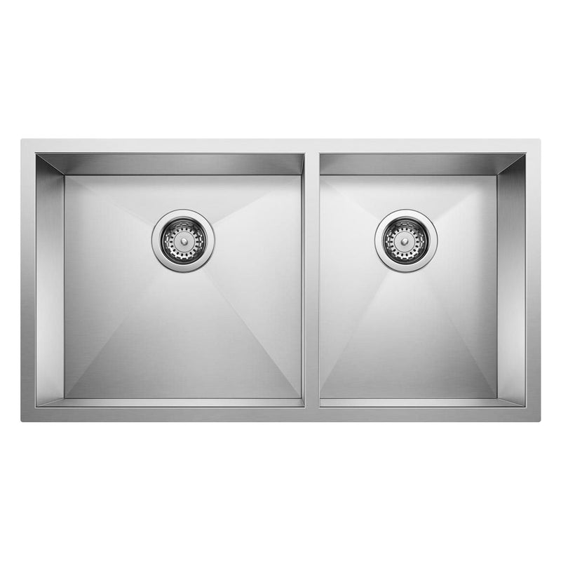 Blanco Quatrus R0 33-in 60/40 Double Bowl Undermount Stainless Kitchen Sink X1