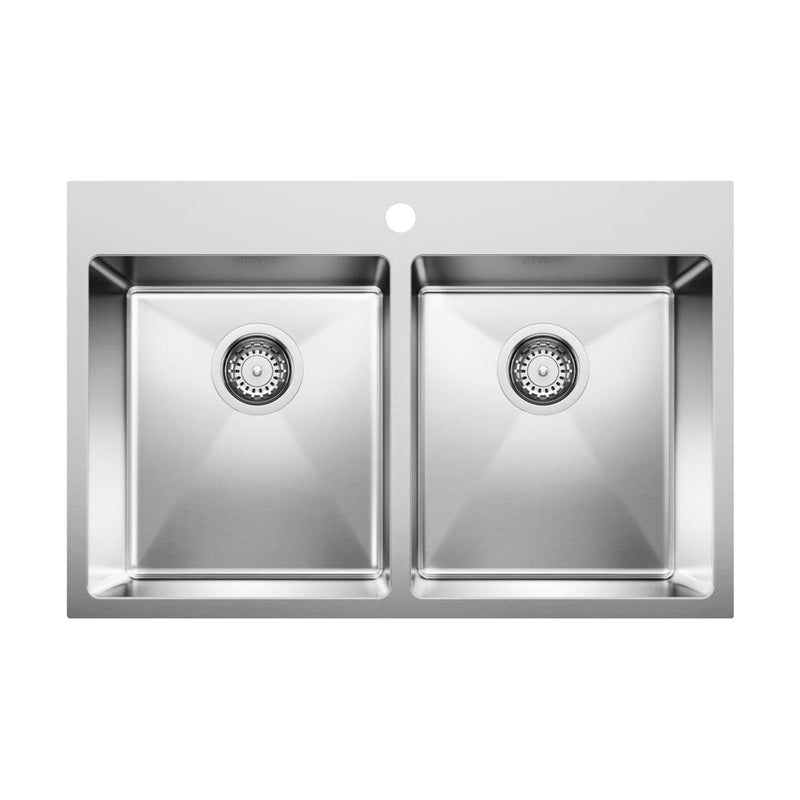 Blanco Quatrus R15 31-in 50/50 Double Bowl Dual Mount Stainless Steel Kitchen Sink G6