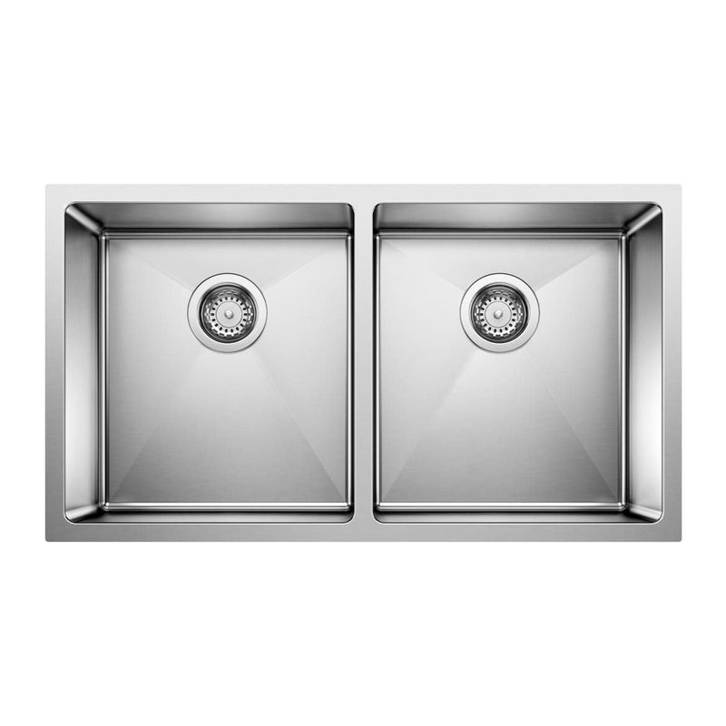 Blanco Quatrus R15 32-in 50/50 Double Bowl Undermount Stainless Steel Kitchen Sink Z7