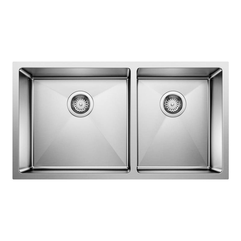 Blanco Quatrus R15 33-in 60/40 Double Bowl Undermount Stainless Steel Kitchen Sink G4
