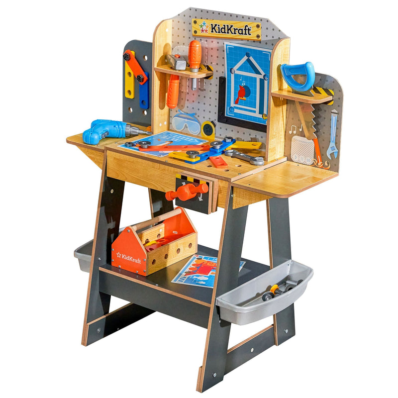 Blueprint Build Wooden Play Workbench with 40+ Accessories, Ages 3+ Z4
