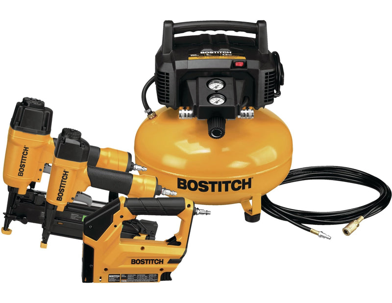 Bostitch Oil-Free Portable 3-Gun & Pancake Air Compressor Combo Kit, 150-PSI Q5
