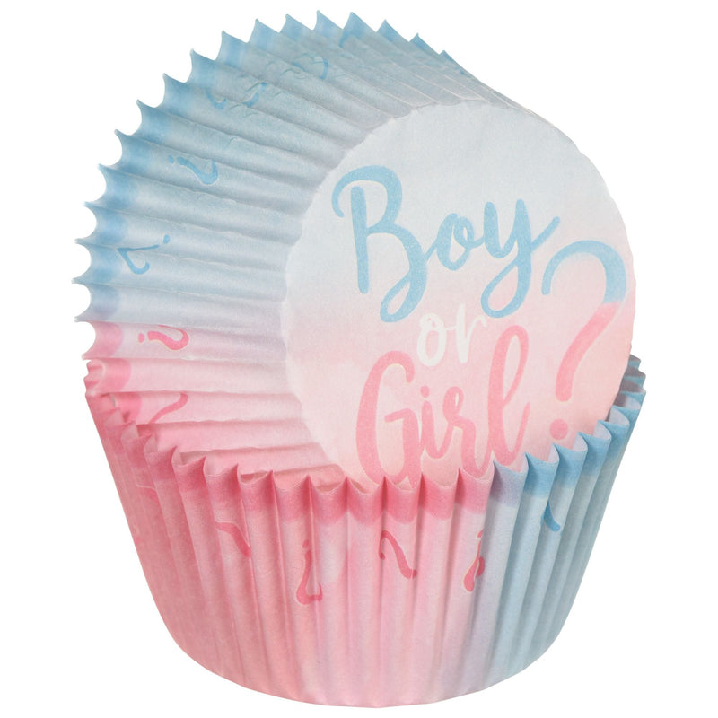 "Boy or Girl?" Baking Cups, Blue/Pink, 2-in, 75-pk, for Gender Reveal H9