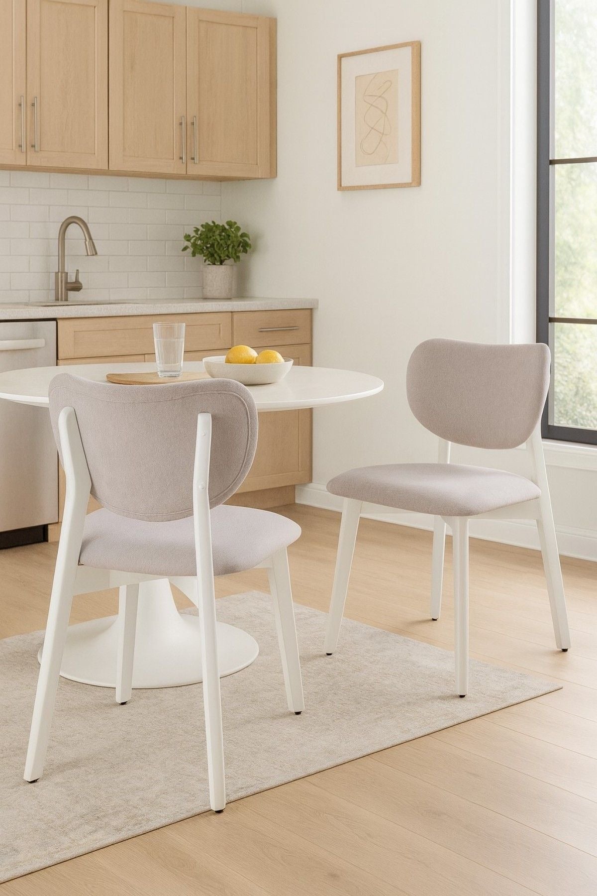 Brassex Dua Cream Fabric Upholstered Dining Chair with Curved Backrest, 2-pc